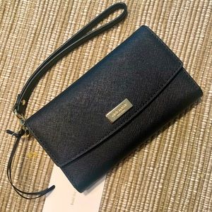 Kate Spade black leather wristlet and phone case.